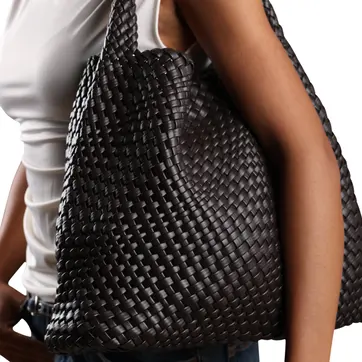 Wheres That From Stone Weave Detail Faux Leather Shoulder Bag