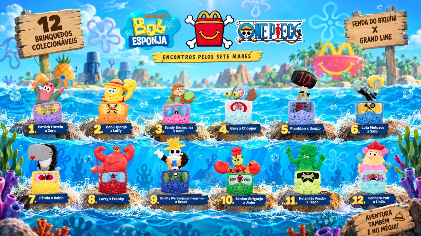 Cole&ccedil;&atilde;o de brinquedos Bob Esponja e One Piece