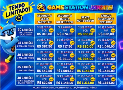 Tabela de valores promocionais - Game Station