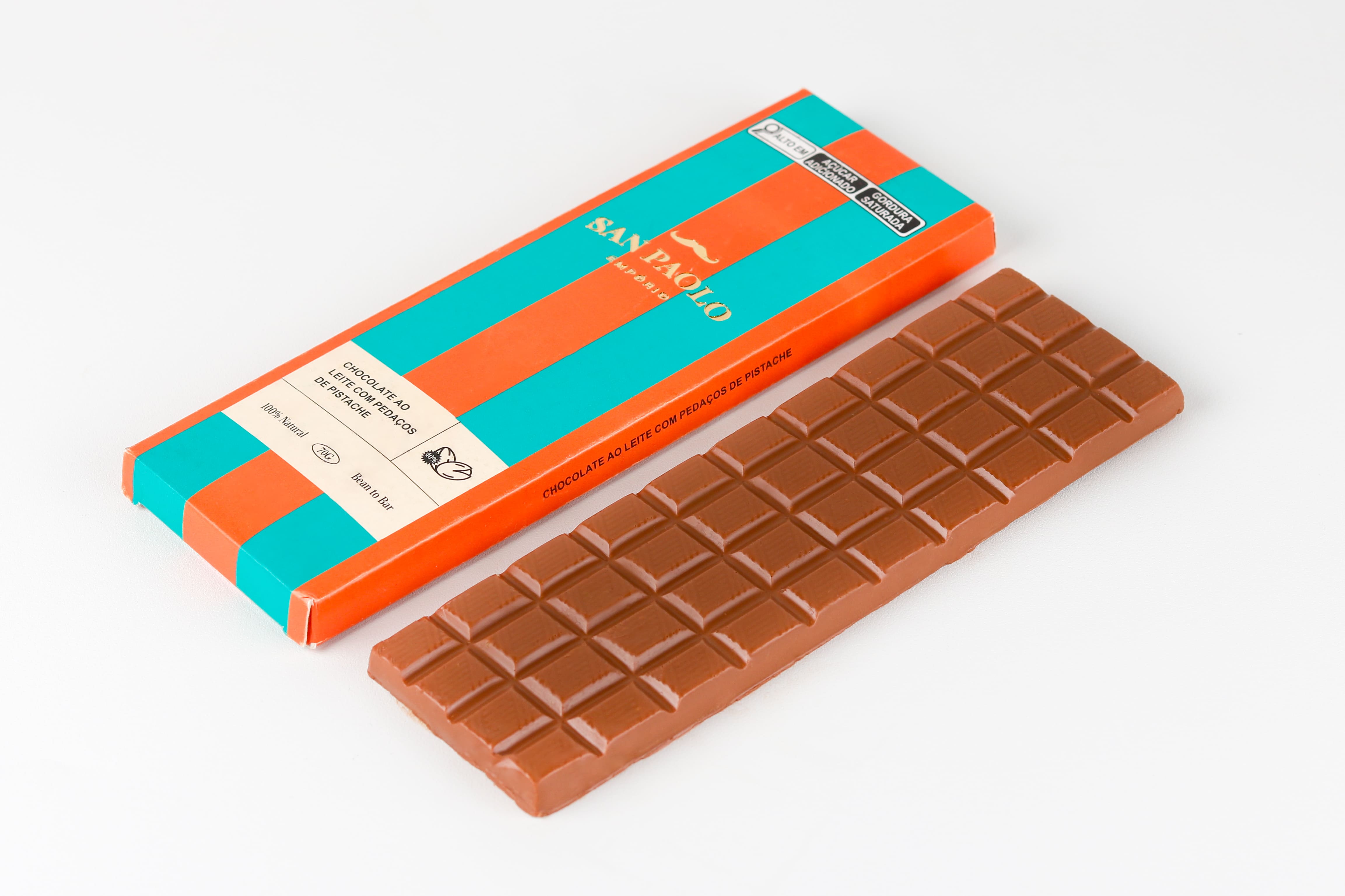 Barra de Chocolate ao Leite com Peda&ccedil;os de Pistache