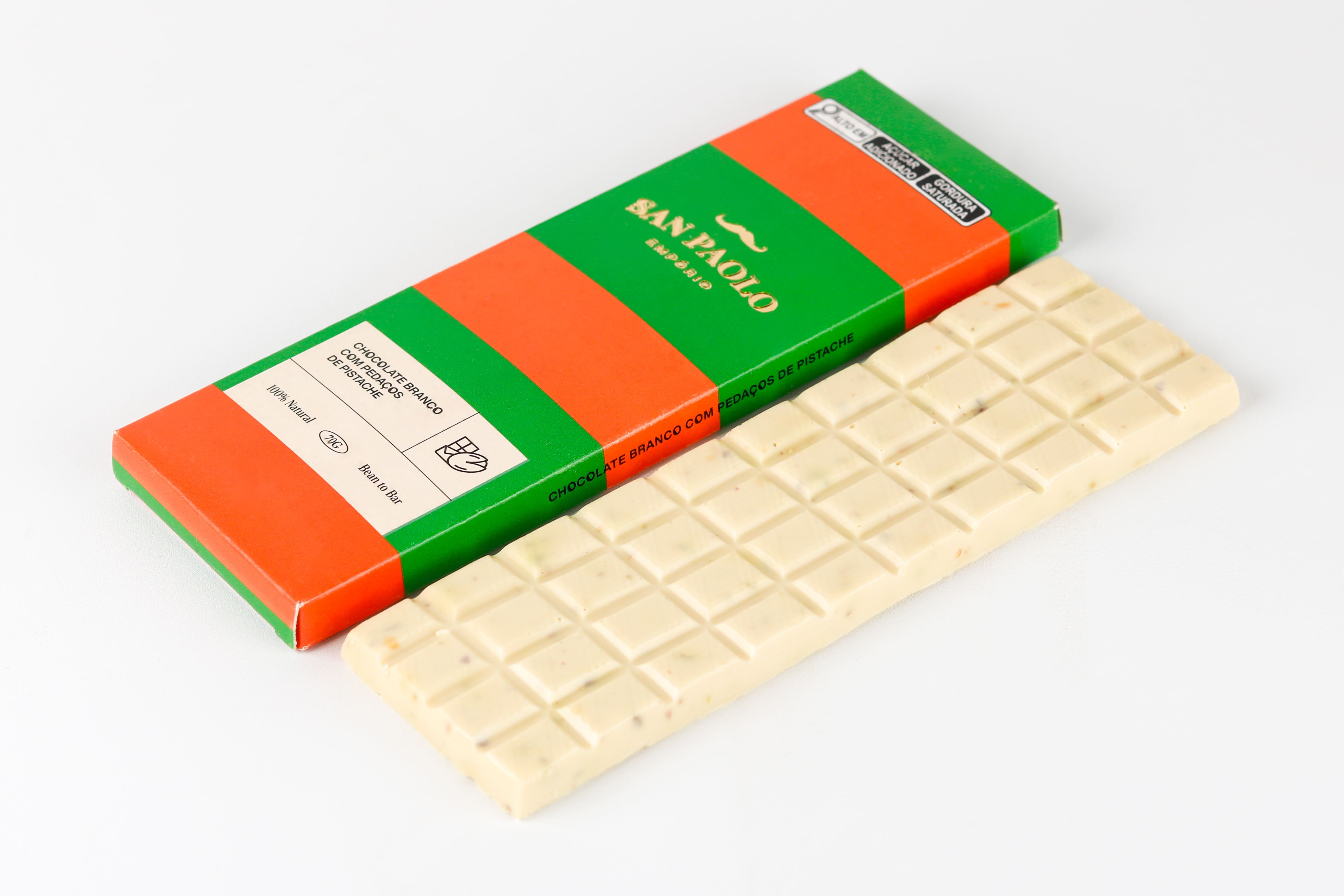 Barra de Chocolate Branco com Peda&ccedil;os de Pistache